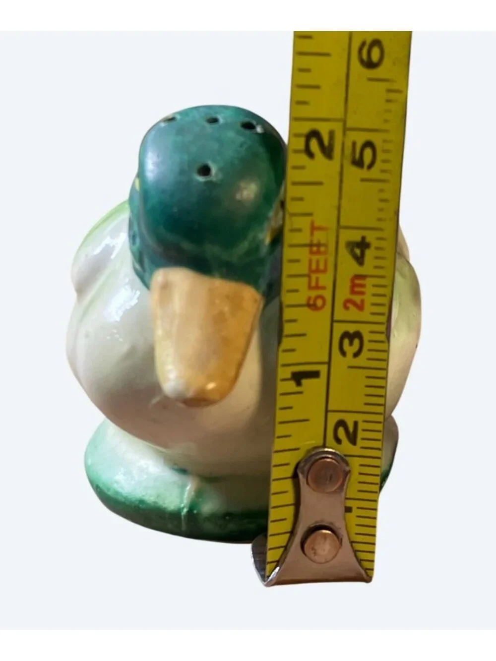 Vintage Ceramic Duck Salt Pepper Shakers Hand Painted Green Yellow Mallard Pair